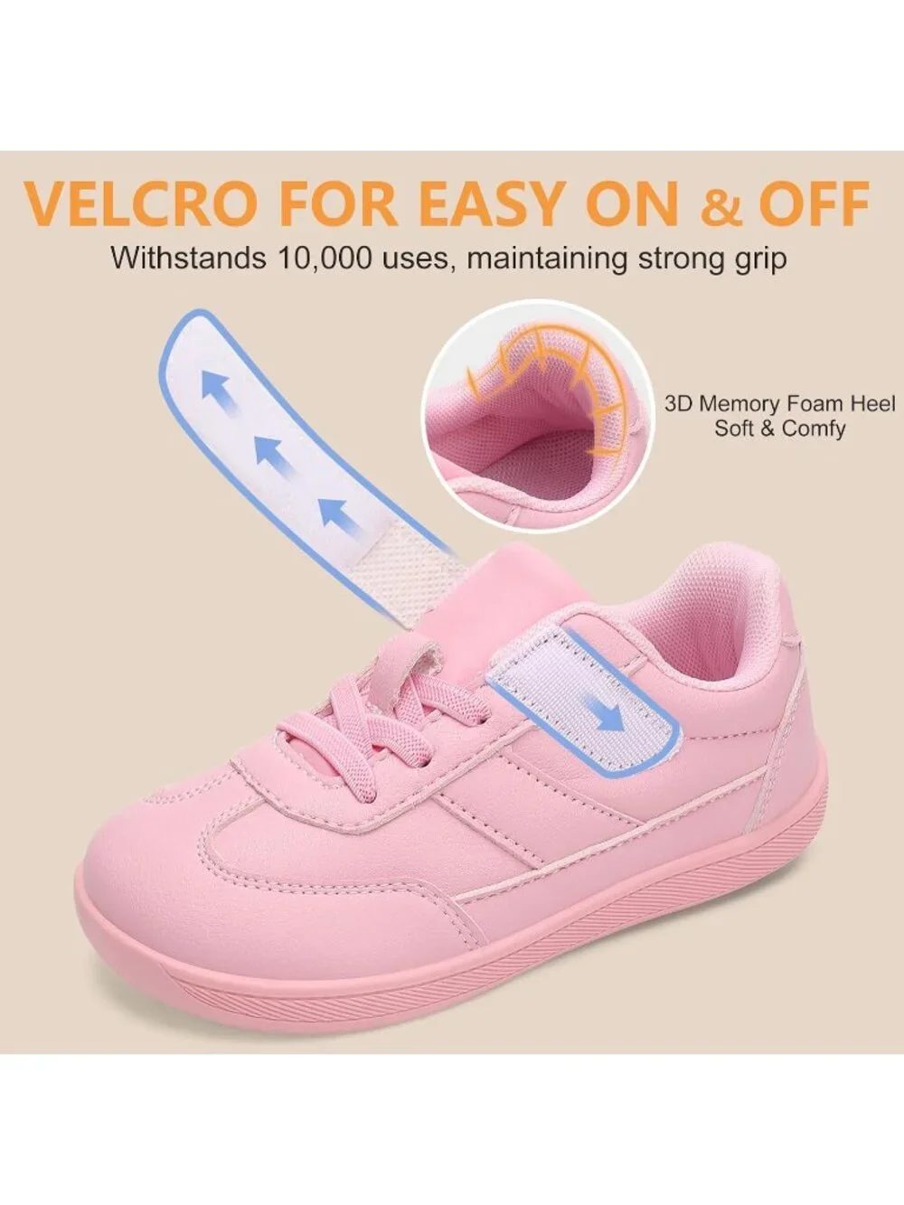 Toddler Pink Faux Leather Boys Girls Wide Toe Zero Drop Barefoot Shoes Sneakers
